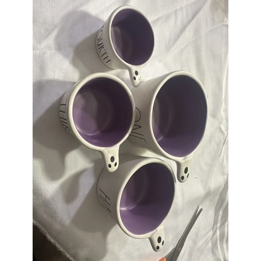 Rae Dunn Halloween Ceramic Ghost Measuring Cups 4pc White/Purple